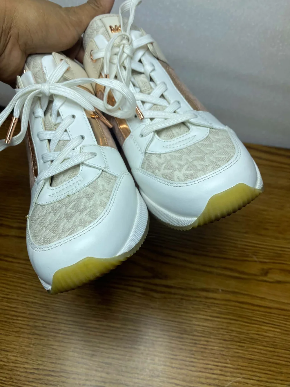 Michael Michael Kors Georgie Wedge Sneakers Womens Rose Gold White Size 9M